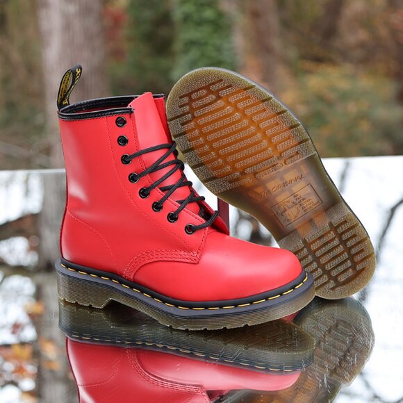 Dr. Martens 1460 Satchel Red Smooth Leather Boots - Picture 7 of 16